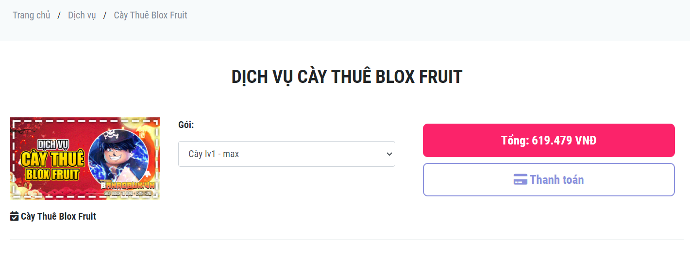 Chọn các gói Cày Thuê Blox Fruit