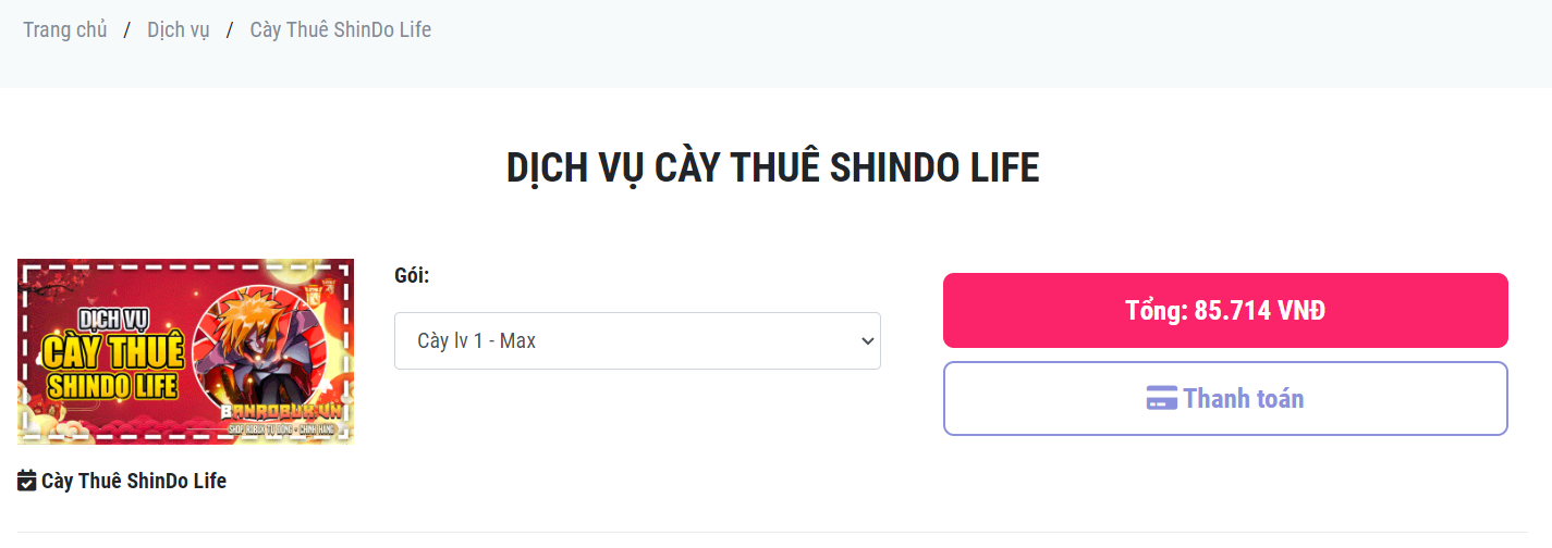 Chọn các gói Cày Thuê ShinDo Life